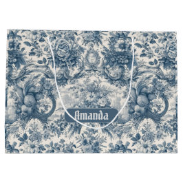 Sacola Para Presentes Grande Vintage floral Toile de jouy monograma azul