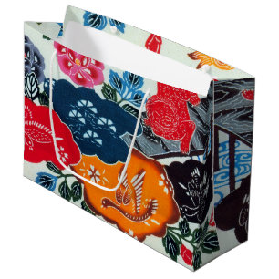 Sacola Para Presentes Grande Vintage Japonês Kimono Textile (Bingata)