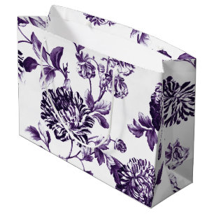 Sacola Para Presentes Grande Vintage moderno roxo Toile floral do Mulberry