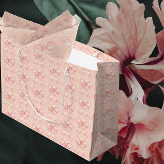 Sacola Para Presentes Grande Vintage Peachy Floral Toile Bows
