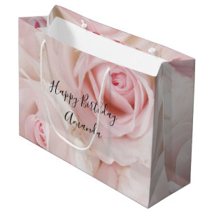 Sacola Para Presentes Grande Vintage Pink Roses Elegante Buquê Aniversário