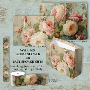 Sacola Para Presentes Grande Vintage Rosa Floral Rosa Pink Azul Francês Chá de