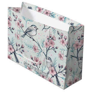 Sacola Para Presentes Grande Vintage Sakura Cherry Blossom & Bird Aestética 4