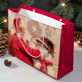 Sacola Para Presentes Grande Vintage Santa Claus Snowman Natal