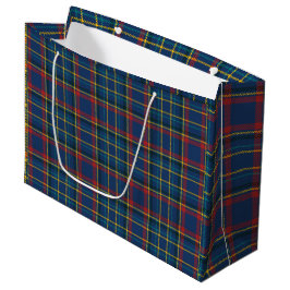 Sacola Para Presentes Grande Vintage Scottish Tartan Xadrezes, azuis, vermelhas