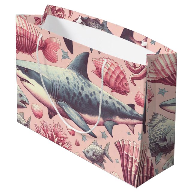 Sacola Para Presentes Grande Vintage Shark Seamless (Verso inclinado)