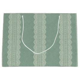 Sacola Para Presentes Grande Vintage Smokey Pine Green Damask Faded Lace