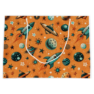 Sacola Para Presentes Grande Vintage Spacecraft Rocket ships Pattern - Cosmos(1