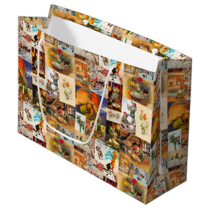 Sacola Para Presentes Grande Vintage Swedish Jultomte Gnome Collage