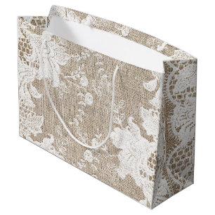 Sacola Para Presentes Grande Vintage, tradicional churrasco e renda de campo rú