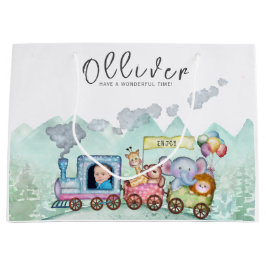 Sacola Para Presentes Grande Vintage Train Transport Birthday