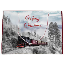 Sacola Para Presentes Grande Vintage Train Winter Christmas Cena