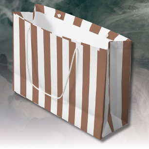 Sacola Para Presentes Grande Vintage Vertical Stripes Mocha Mousse White