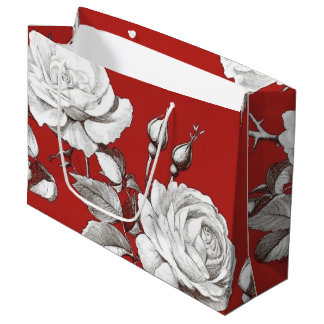 Sacola Para Presentes Grande Vintage White Rose