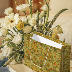 Sacola Para Presentes Grande Vintage William Morris Laranja Amarelo Verde