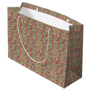 Sacola Para Presentes Grande Vintage William Morris Rosa Pink Yellow Bird Flor