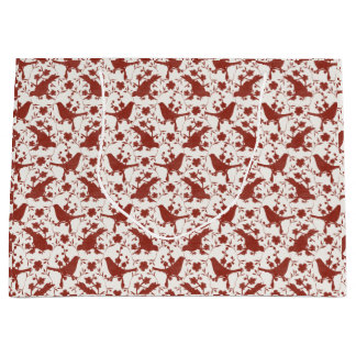 Sacola Para Presentes Grande Vintage Xmas Songbirds and Linen Florals (Red)