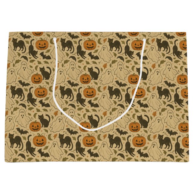 Sacola Para Presentes Grande Vintumn Ghosts & Black Cats Halloween (Frente)