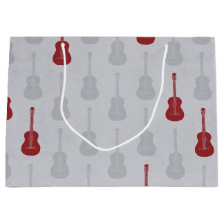Sacola Para Presentes Grande Violão Acústico Grungy bolinhas branco vermelho