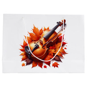 Sacola Para Presentes Grande Violino na cama de folhas
