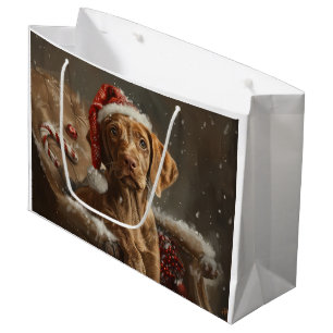 Sacola Para Presentes Grande Vizsla Dog Christmas Festivo