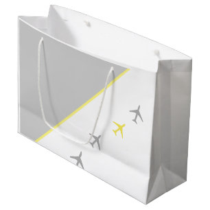 Sacola Para Presentes Grande Voo de Aviões de Cinza Amarela