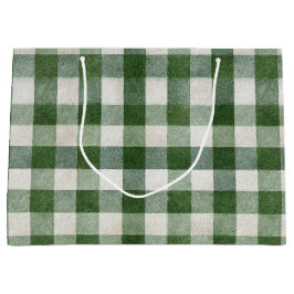 Sacola Para Presentes Grande Warm Cream Green Plaid Stripes Christmas