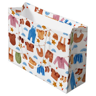 Sacola Para Presentes Grande Watercolor Baby Clothesline Chá de fraldas Birthd