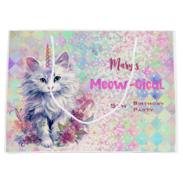 Sacola Para Presentes Grande Watercolor Caticorn Meow-Gical Birthday