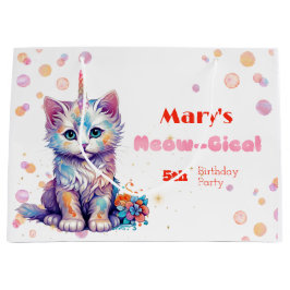 Sacola Para Presentes Grande Watercolor Caticorn Meow-Gical Birthday
