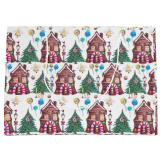 Sacola Para Presentes Grande Watercolor Christmas Wonderland Patterno