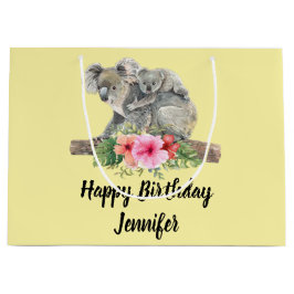 Sacola Para Presentes Grande Watercolor Koala Bears Bonita Mãe e Bebê