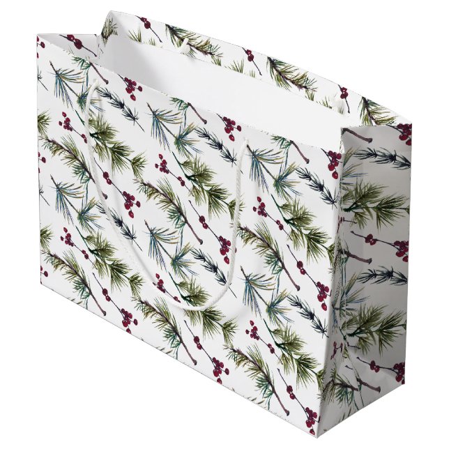 Sacola Para Presentes Grande Watercolor Poinsettia Pattern  (Verso inclinado)