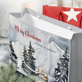 Sacola Para Presentes Grande Watercolor Rabbit Carolers Cottagecore