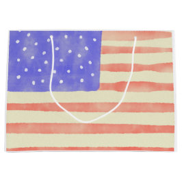 Sacola Para Presentes Grande Watercolor rustic bandeira americana