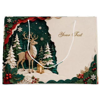 Sacola Para Presentes Grande Weihnachtlicher Rentier Wald Rahmen