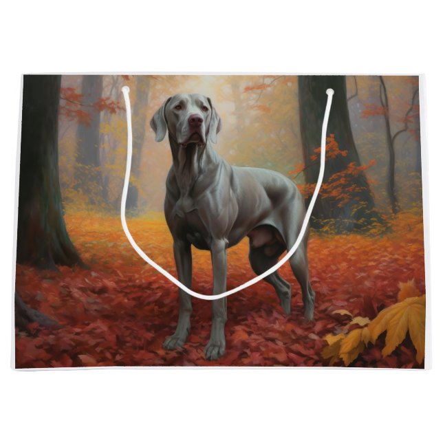 Sacola Para Presentes Grande Weimaraner das Folhas de outono cai inspirado (Frente)
