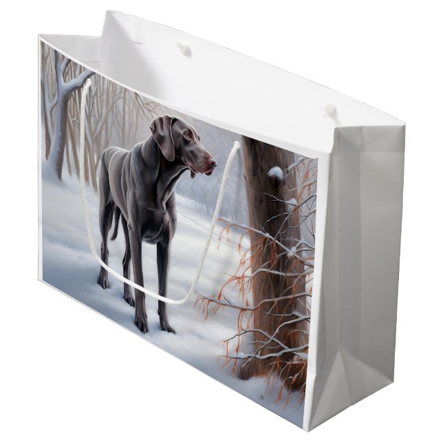 Sacola Para Presentes Grande Weimaraner Deixe Nevar Natal (Frente inclinada)