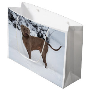 Sacola Para Presentes Grande Weimaraner No Inverno
