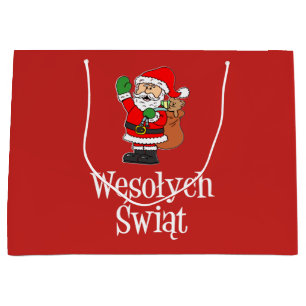 Sacola Para Presentes Grande Wesolych Swiat Papais noeis Poloneses Feliz Natal