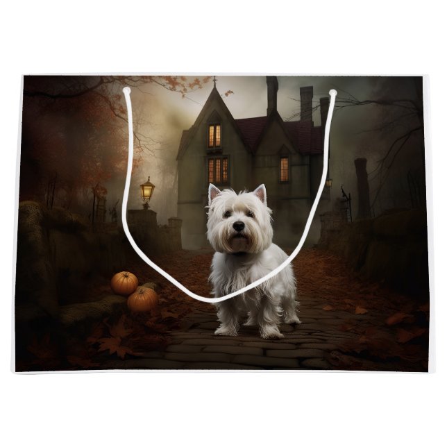 Sacola Para Presentes Grande West Highland White Terrier Halloween Scareen (Frente)