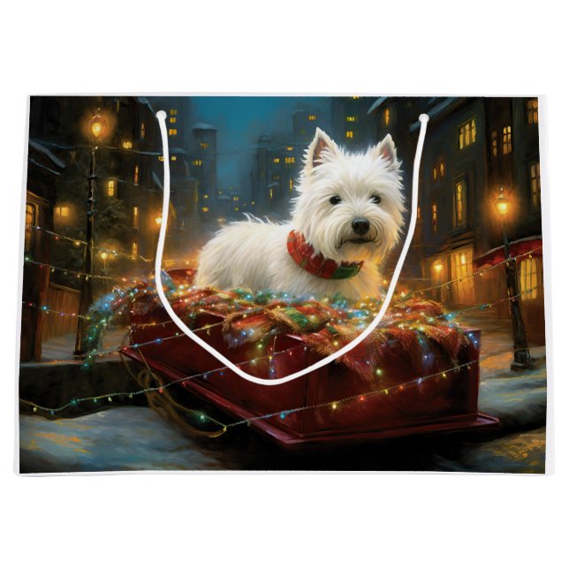 Sacola Para Presentes Grande West Highland White Terrier Natal Festivo (Frente)