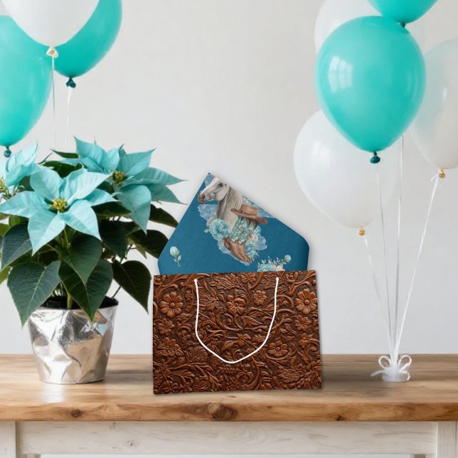 Sacola Para Presentes Grande Western Horse Birthday Gift Bag – Tooled Leather (Criador carregado)