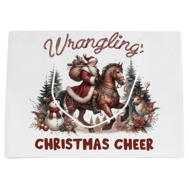 Sacola Para Presentes Grande Western Wrangling Christmas Cheer (Frente)