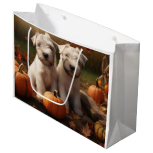 Sacola Para Presentes Grande Wheaten Terrier Puppy Autumn Delight Pumpkin