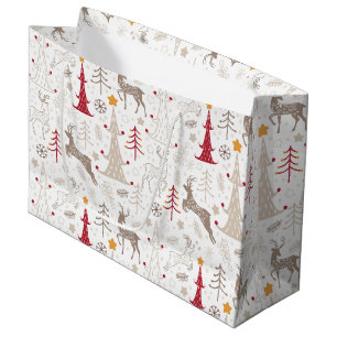 Sacola Para Presentes Grande White de inverno, Árvore de Natal e Veado