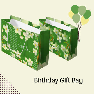 Sacola Para Presentes Grande White Floral com anos verdes