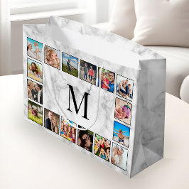 Sacola Para Presentes Grande White Marble Stone Pattern