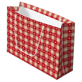 Sacola Para Presentes Grande White Star Gingham Country Holiday