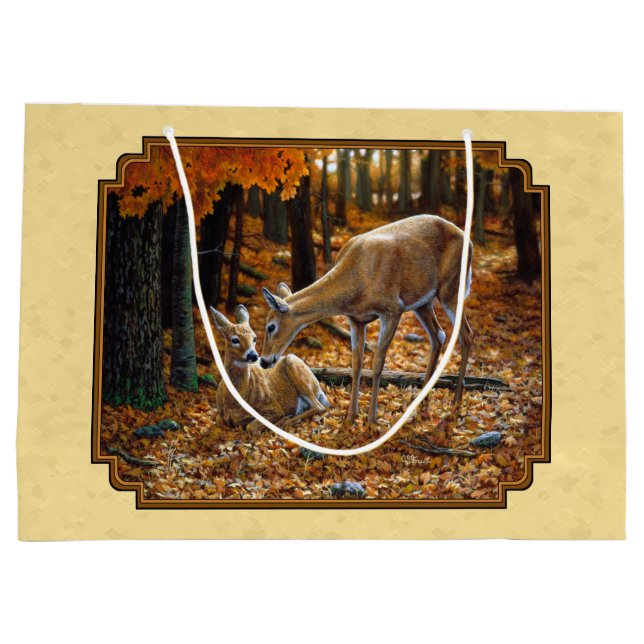 Sacola Para Presentes Grande Whitetail Deer Fawn & Doe Yellow (Verso)